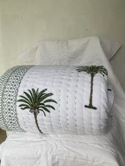 Kantha, Green Palms on white, slightly padded