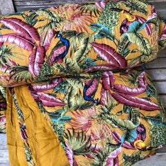 Cotton Quilt, Peacock paradise Mustard, plus 2 pillow cases