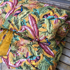 Cotton Quilt, Peacock paradise Mustard, plus 2 pillow cases