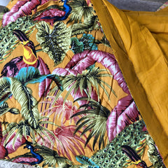 Cotton Quilt, Peacock paradise Mustard, plus 2 pillow cases