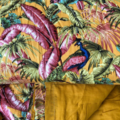 Cotton Quilt, Peacock paradise Mustard, plus 2 pillow cases