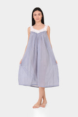 Arabella - Nightie V-Neck Laced Blue Gingham (410EEB)