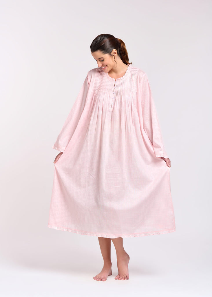Arabella - Nightie Long sleeve, Pink Gingham (757CP)