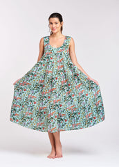 Arabella - Tiered Dress, Green floral (764F5)