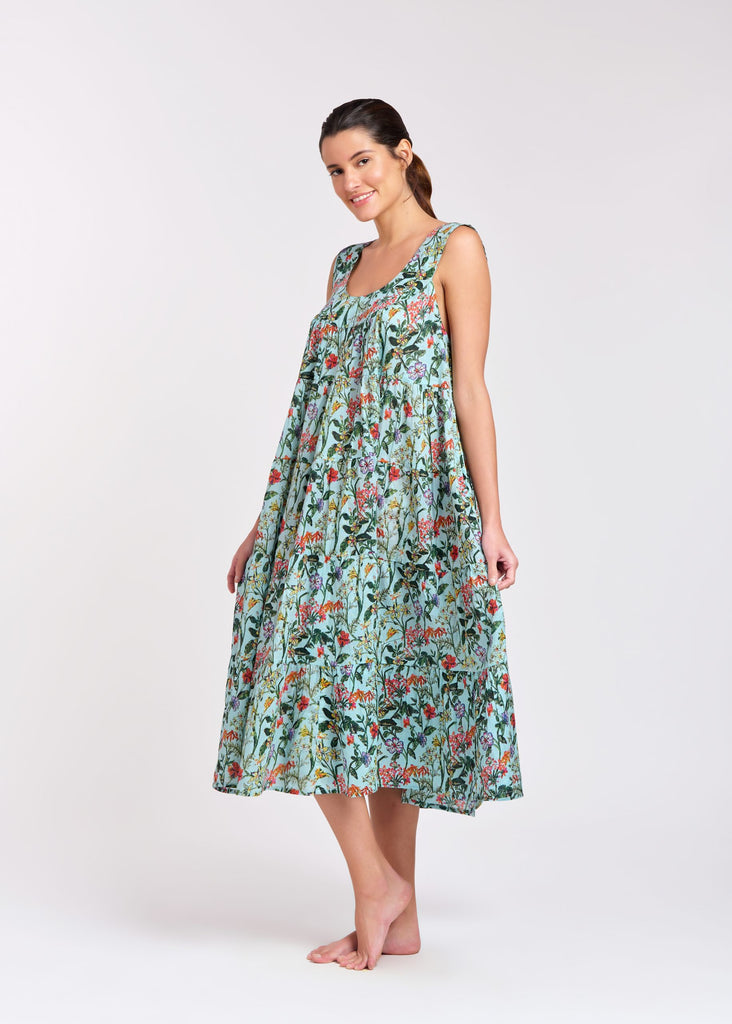 Arabella - Tiered Dress, Green floral (764F5)