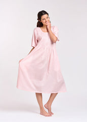 Arabella - Nightie Short sleeve, shirred bodice, Pink Gingham (83CP)