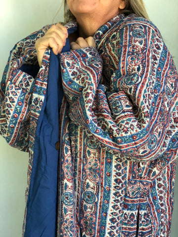 Anokhi Quilted Robes - Long, blue stripes