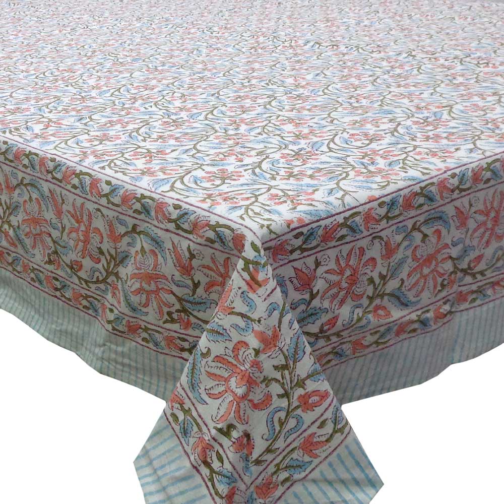 Block printed tablecloths, 150 x 220, 180 x 270cm, 180 x 340cm long rectangle