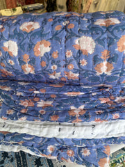 Cotton padded quilts,  blue & taurpe florals