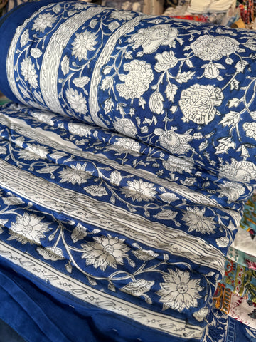 Cotton padded quilts, Navy blue florals