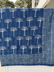 Kantha, Indigo & white palm