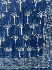 Kantha, Indigo & white palm