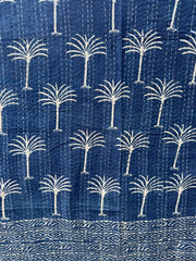 Kantha, Indigo & white palm