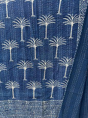 Kantha, Indigo & white palm
