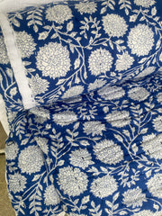 Blue & White florals, slightly padded cotton quilt & 2 pillowcases