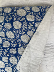 Blue & White florals, slightly padded cotton quilt & 2 pillowcases