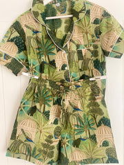 Cotton PJ short set, Green peacock.