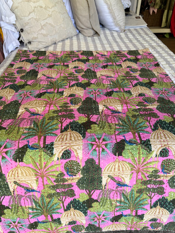 Kantha, pink peacock