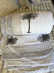 Kantha, Grey Palms on white, slightly padded
