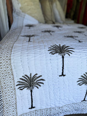 Kantha, Grey Palms on white, slightly padded