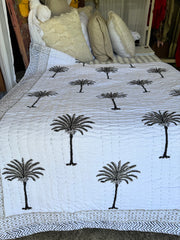 Kantha, Grey Palms on white, slightly padded