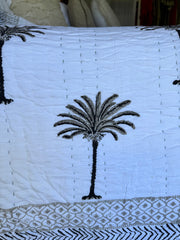 Kantha, Grey Palms on white, slightly padded