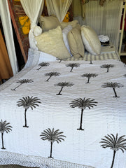 Kantha, Grey Palms on white, slightly padded