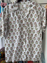 Cotton PJ short set, White & Pink buti