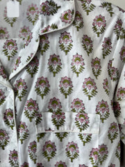 Cotton PJ short set, White & Pink buti