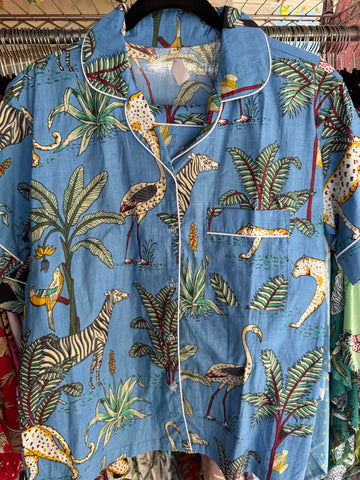 Cotton PJ short set, blue safari