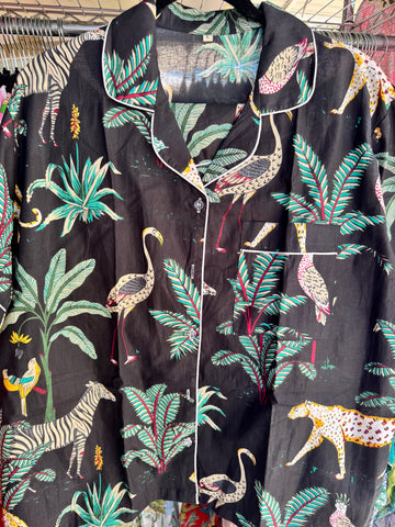 Cotton PJ short set, black safari