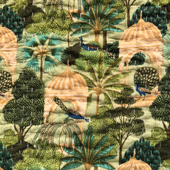 Green peacock print, slightly padded cotton quilt