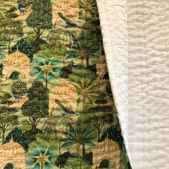 Green peacock print, slightly padded cotton quilt