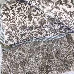 Anokhi cotton Quilt, White, grey and mint green