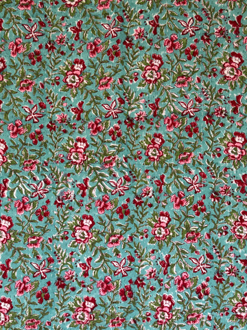 Kantha, Teal green & red florals