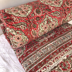Anokhi cotton Quilt, Burnt red & green florals