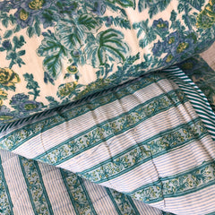 Anokhi cotton Quilt, Teal blues & greens