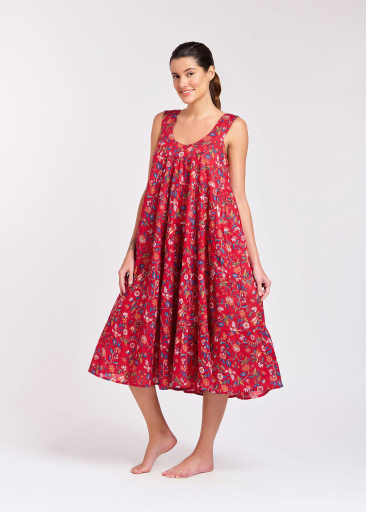 Arabella - Tiered Dress, Red floral (764R)