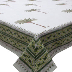 Block printed tablecloths, Green Palm 6 seater, 8 -10 seater & 10 -14 seater.