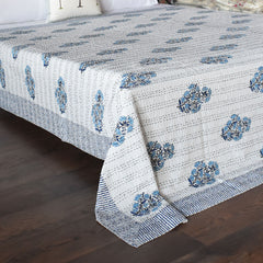 Kantha, White and blue flowers