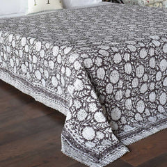 Kantha, White flowers on grey