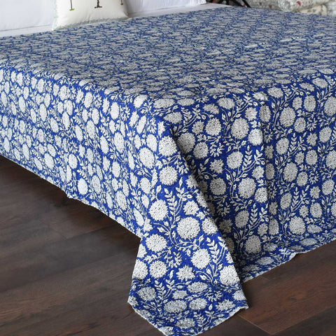 Kantha, White flowers on blue