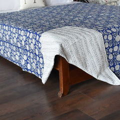 Kantha, White flowers on blue