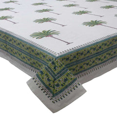 Block printed tablecloths, Green Palm 6 seater, 8 -10 seater & 10 -14 seater.