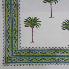 Block printed tablecloths, Green Palm 6 seater, 8 -10 seater & 10 -14 seater.