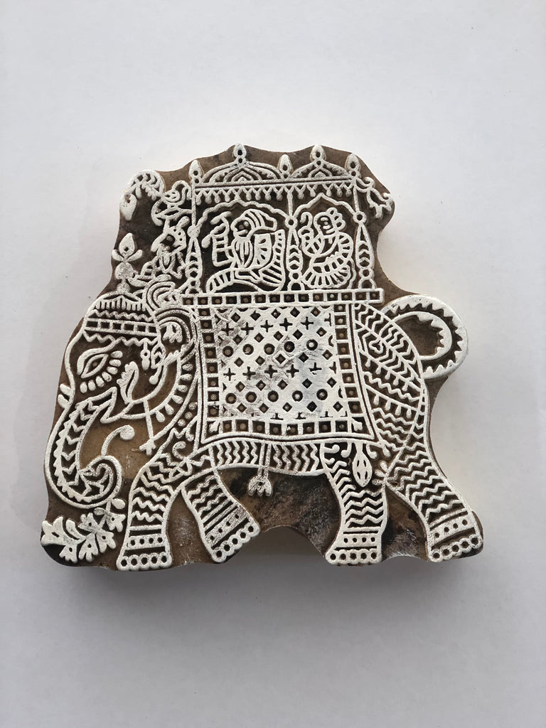 Carved printing block - Elephant ride