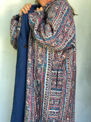 Anokhi Quilted Robes - Long, blue stripes